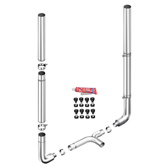 7 X 118 Inch Non-Unibilt Flat Top Exhaust Kit W/ 7-5 Inch Long Drop Elbows, 5 Inch Taperlock Tee & 55 Inch Center Spool By Lincoln Chrome Fits Peterbilt 378 & 379
