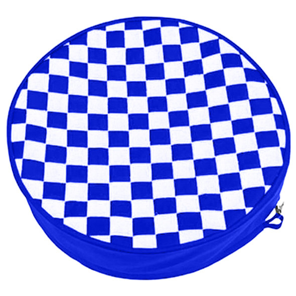 Royal Blue & White Checkered Pattern Quilted Fuel Tank Covers For 26 Inch Diameter Tanks W/ 11 Inch Skirt By Robert James Fits Peterbilt