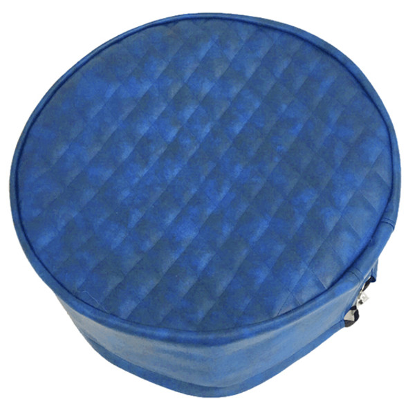 Blue Quilted Vinyl End Covers For 26 Inch Diameter Fuel Tanks W/ 9 Inch Sleeve & Light Blue Stitching By Robert James Fits Peterbilt