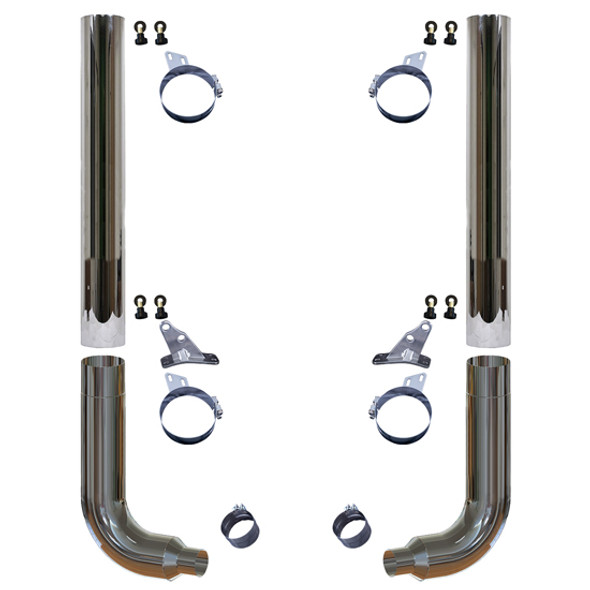 6 X 114 Inch Chrome Flat Top Exhaust Kit W/ 6-5 Inch Elbows & 52 Inch Spools Fits Peterbilt 357, 378, 359, 379, 389, 589