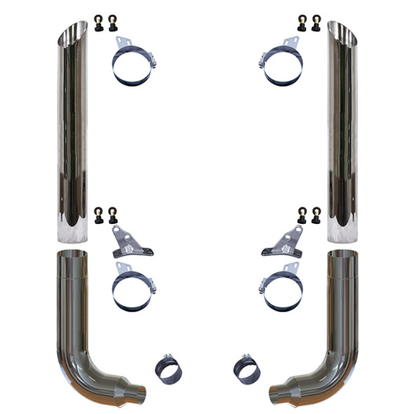 8 X 114 Inch Chrome Miter Top Exhaust Kit W/ 8 - 5 Inch Elbows & 52 Inch Spools Fits Peterbilt 357, 378, 359, 379, 389, 589