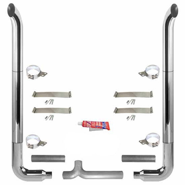 8-5 X 102 Inch Chrome Exhaust Kit W/ West Coast Turnout Stacks, Long 90S & Chrome Tapered Y-Pipe By BESTfit 8-5 X 102 Inch Chrome Exhaust Kit W/ West Coast Turnout Stacks, Long 90S & Chrome Tapered Y-Pipe By BESTfit