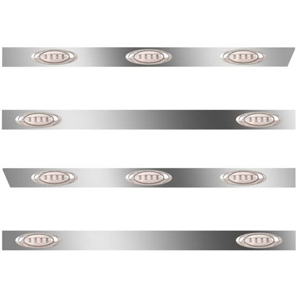 3 Inch Stainless Cab-Sleeper Panels W/ 10 Amber/Clear P1 Lights W/ 16 Inch Spacing Fits Peterbilt 389 131 BBC 36/44 Inch Unibilt 3 Inch Stainless Cab-Sleeper Panels W/ 10 Amber/Clear P1 Lights W/ 16 Inch Spacing Fits Peterbilt 389 131 BBC 36/44 Inch Unibilt