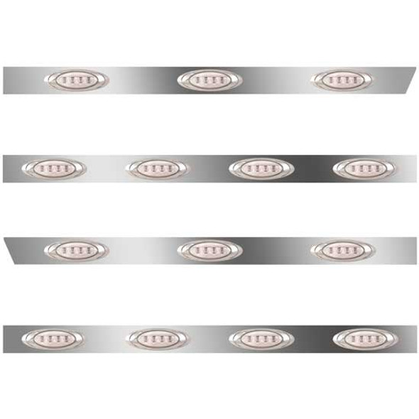 3 Inch Stainless Cab-Sleeper Panels W/ 14 Amber/Clear P1 Lights W/ 16 Inch Spacing Fits Peterbilt 389 131 BBC 63/72 Inch Unibilt 3 Inch Stainless Cab-Sleeper Panels W/ 14 Amber/Clear P1 Lights W/ 16 Inch Spacing Fits Peterbilt 389 131 BBC 63/72 Inch Unibilt