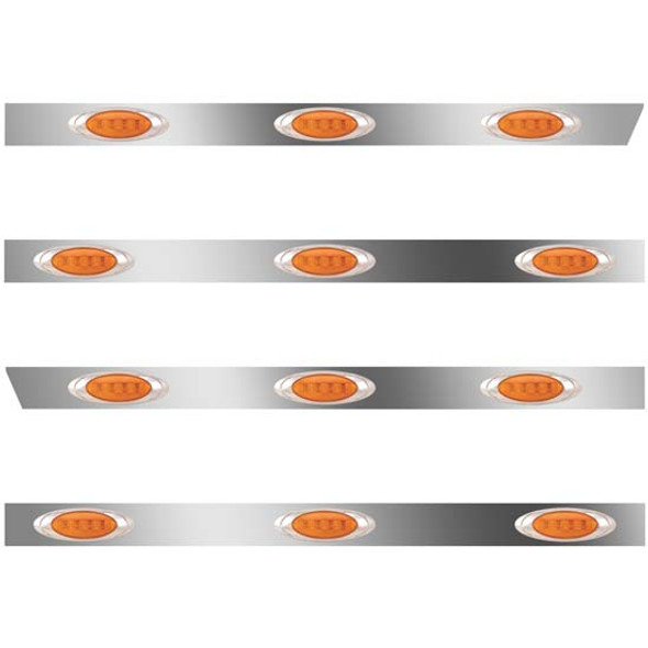 3 Inch Stainless Cab-Sleeper Panels W/ 12 Amber/Amber P1 Lights W/ 16 Inch Spacing Fits Peterbilt 389 131 BBC 48/58 Inch Unibilt 3 Inch Stainless Cab-Sleeper Panels W/ 12 Amber/Amber P1 Lights W/ 16 Inch Spacing Fits Peterbilt 389 131 BBC 48/58 Inch Unibilt
