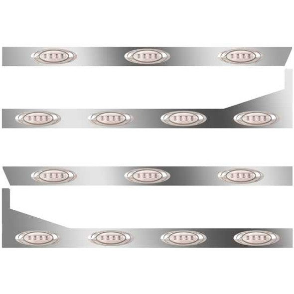 3 Inch Stainless Cab-Sleeper Panels W/ 14 Amber/Clear P1 Lights Fits Peterbilt 389 131 BBC 48/58 Inch Unibilt- W/ Extenders