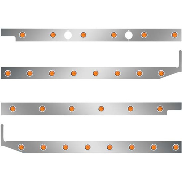 2.5 Inch Stainless Cab-Sleeper Panels W/ 28 - 3/4 Inch Amber/Amber LEDs Fits Peterbilt 567 121BBC, 579 123BBC W/ 44 Inch Sleeper W/ Extenders 2.5 Inch Stainless Cab-Sleeper Panels W/ 28 - 3/4 Inch Amber/Amber LEDs Fits Peterbilt 567 121BBC, 579 123BBC W/ 44 Inch Sleeper W/ Extenders