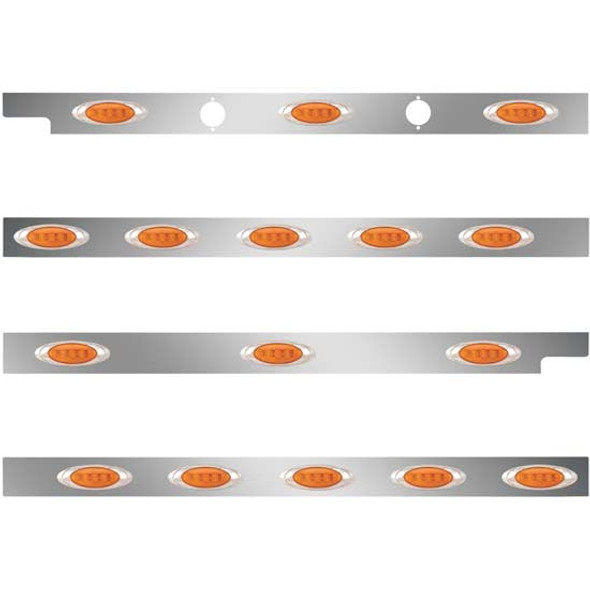 2.5 Inch Stainless Cab-Sleeper Panels W/ 16 P1 Amber/Amber LEDs Fits Peterbilt 567 121BBC, 579 123BBC W/ 80 Inch Sleeper W/O Extenders 2.5 Inch Stainless Cab-Sleeper Panels W/ 16 P1 Amber/Amber LEDs Fits Peterbilt 567 121BBC, 579 123BBC W/ 80 Inch Sleeper W/O Extenders