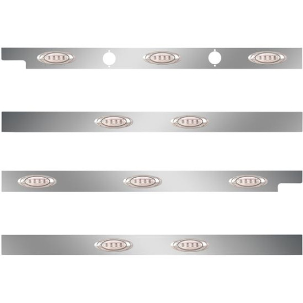 2.5 Inch Stainless Steel Cab-Sleeper Panels W/ 10 P1 Amber/Clear LEDs Fits Peterbilt 567 121BBC, 579 123BBC W/ 44 Inch Sleeper W/O Extenders 2.5 Inch Stainless Steel Cab-Sleeper Panels W/ 10 P1 Amber/Clear LEDs Fits Peterbilt 567 121BBC, 579 123BBC W/ 44 Inch Sleeper W/O Extenders