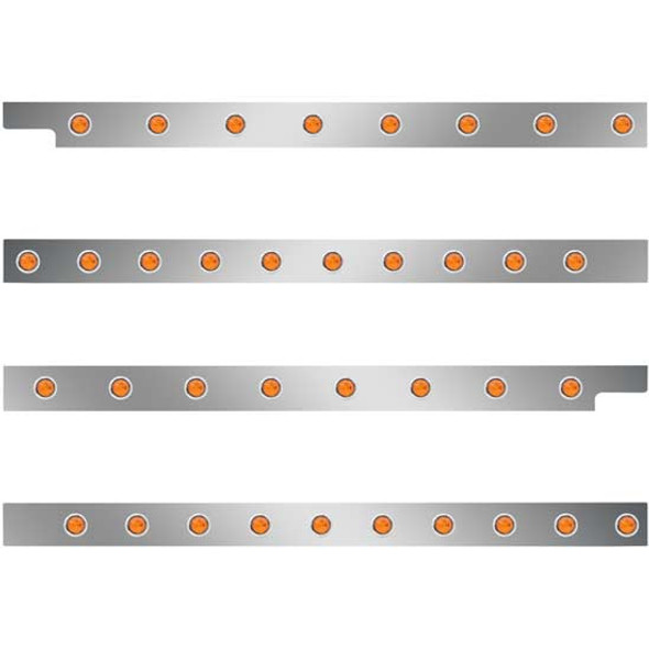 2.5 Inch Stainless Steel Cab-Sleeper Panels W/ 36 - 3/4 Inch Amber/Amber LEDs Fits Peterbilt 567 121BBC, 579 123BBC W/ 80 Inch Sleeper W/O Extenders 2.5 Inch Stainless Steel Cab-Sleeper Panels W/ 36 - 3/4 Inch Amber/Amber LEDs Fits Peterbilt 567 121BBC, 579 123BBC W/ 80 Inch Sleeper W/O Extenders