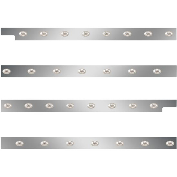 2.5 Inch Stainless Steel Cab-Sleeper Panels W/ 30 P3 Amber/Clear LEDs Fits Peterbilt 567 121BBC, 579 123BBC W/ 58 Inch Sleeper W/O Extenders 2.5 Inch Stainless Steel Cab-Sleeper Panels W/ 30 P3 Amber/Clear LEDs Fits Peterbilt 567 121BBC, 579 123BBC W/ 58 Inch Sleeper W/O Extenders