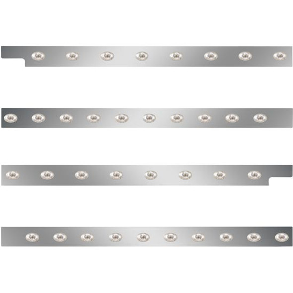 2.5 Inch Stainless Steel Cab-Sleeper Panels W/ 36 P3 Amber/Clear LEDs Fits Peterbilt 567 121BBC, 579 123BBC W/ 80 Inch Sleeper W/O Extenders 2.5 Inch Stainless Steel Cab-Sleeper Panels W/ 36 P3 Amber/Clear LEDs Fits Peterbilt 567 121BBC, 579 123BBC W/ 80 Inch Sleeper W/O Extenders