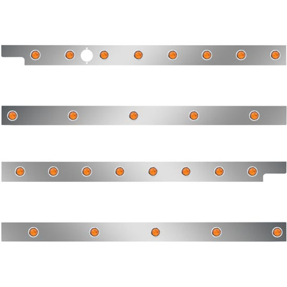 2.5 Inch Stainless Cab-Sleeper Panels W/ 26 - 3/4 Inch Amber/Amber LEDs Fits Peterbilt 567 121BBC, 579 123BBC W/ 44 Inch Sleeper W/O Extenders 2.5 Inch Stainless Cab-Sleeper Panels W/ 26 - 3/4 Inch Amber/Amber LEDs Fits Peterbilt 567 121BBC, 579 123BBC W/ 44 Inch Sleeper W/O Extenders