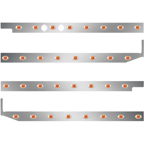 2.5 Inch Stainless Steel Cab-Sleeper Panels W/ 32 P3 Amber/Amber LEDs Fits Peterbilt W/ 44 Inch Sleeper W/ Extenders 2.5 Inch Stainless Steel Cab-Sleeper Panels W/ 32 P3 Amber/Amber LEDs Fits Peterbilt W/ 44 Inch Sleeper W/ Extenders