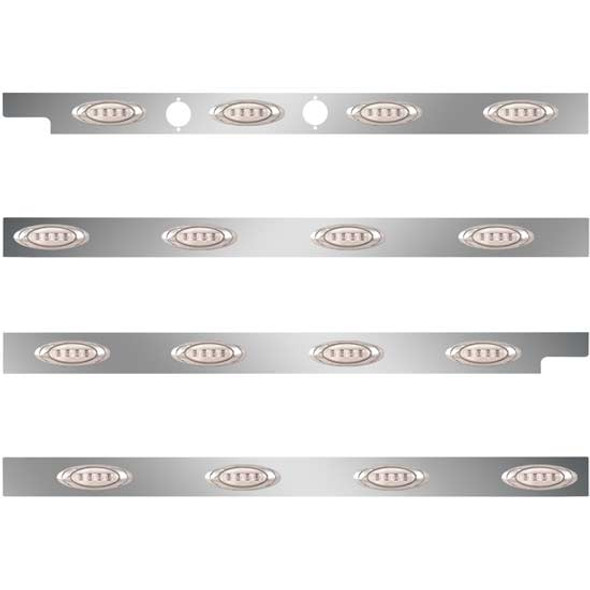2.5 Inch Stainless Steel Cab-Sleeper Panels W/ 16 P1 Amber/Clear LEDs Fits Peterbilt W/ 58 Inch Sleeper W/O Extenders 2.5 Inch Stainless Steel Cab-Sleeper Panels W/ 16 P1 Amber/Clear LEDs Fits Peterbilt W/ 58 Inch Sleeper W/O Extenders
