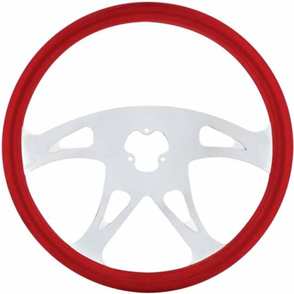 18 Inch Boss Red Wood Steering Wheel Kit W/ 4 Chrome Spoke With Boss Triangle Cutouts Fits Peterbilt 2006-2013