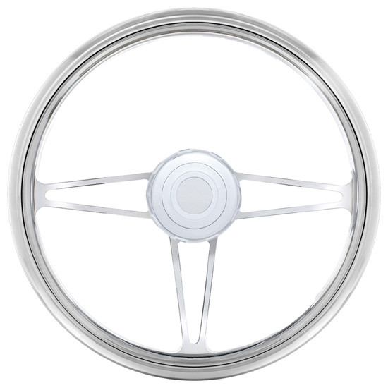 18 Inch Chrome Aluminum Steering Wheel Kit W/ 3 Chrome Aluminum Spoke With Triangle Cutouts Fits Peterbilt 1998-2005