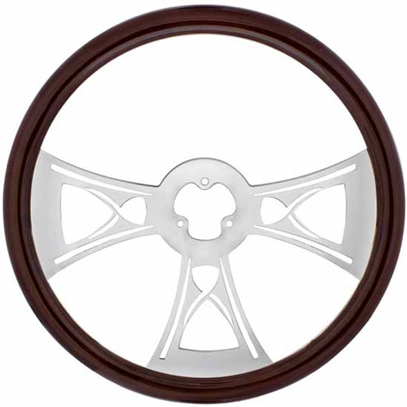 18 Inch Wood Steering Wheel Kit W/ 3 Chrome Spoke With Hourglass Cutouts Fits Kenworth 1997-2001 18 Inch Wood Steering Wheel Kit W/ 3 Chrome Spoke With Hourglass Cutouts Fits Kenworth 1997-2001