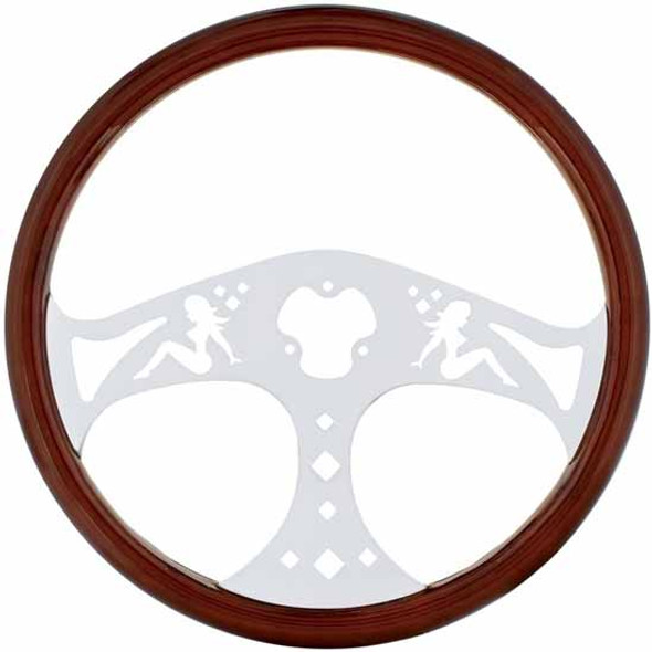 18 Inch Wood Steering Wheel Kit W/ 3 Chrome Spoke With Lady Cutouts Fits Kenworth 1997-2001 18 Inch Wood Steering Wheel Kit W/ 3 Chrome Spoke With Lady Cutouts Fits Kenworth 1997-2001