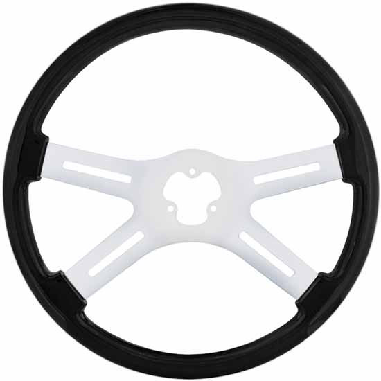 18 Inch Carbon Black Wood Steering Wheel Kit W/ 4 Chrome Spoke With Slot Cutouts Fits Kenworth 1997-2001