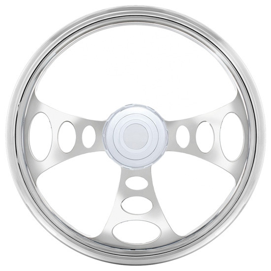 18 Inch Chrome Aluminum Steering Wheel Kit W/ 3 Chrome Aluminum Spoke With Oval Cutouts Fits Kenworth 2003-2013