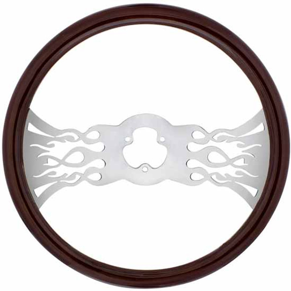 18 Inch Wood Steering Wheel Kit W/ 2 Chrome Spoke With Inferno Cutouts Fits Freightliner 1989-2006 18 Inch Wood Steering Wheel Kit W/ 2 Chrome Spoke With Inferno Cutouts Fits Freightliner 1989-2006