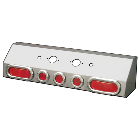 Stainless Steel Air Line Box - Double Connection With 2 Oval, 3 Round 2 Inch Lights & Hooded Bezels- Red LED/ Red Lens