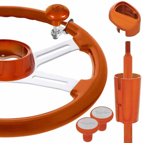 18 Inch Cadmium Orange Steering Wheel Kit W/ 6 Inch Shifter Extension & Shifter Accessories
