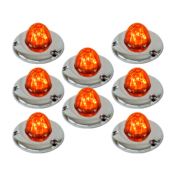 8 Pack Of 1.5 Inch Small Watermelon Style Dual Function Light W/ Flat Chrome Bezel & Amber LED/ Dark Amber Lens By Legendary