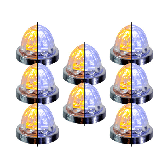 8 Pack Of 1.5 Inch Small Watermelon Style Dual Function & Tone Light W/ Chrome Bezel & Amber- Blue LED/ Clear Lens By Legendary 8 Pack Of 1.5 Inch Small Watermelon Style Dual Function & Tone Light W/ Chrome Bezel & Amber- Blue LED/ Clear Lens By Legendary