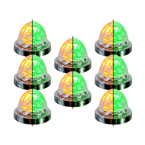 8 Pack Of 1.5 Inch Small Watermelon Style Dual Function & Tone Light W/ Chrome Bezel & Amber- Green LED/ Clear Lens By Legendary 8 Pack Of 1.5 Inch Small Watermelon Style Dual Function & Tone Light W/ Chrome Bezel & Amber- Green LED/ Clear Lens By Legendary