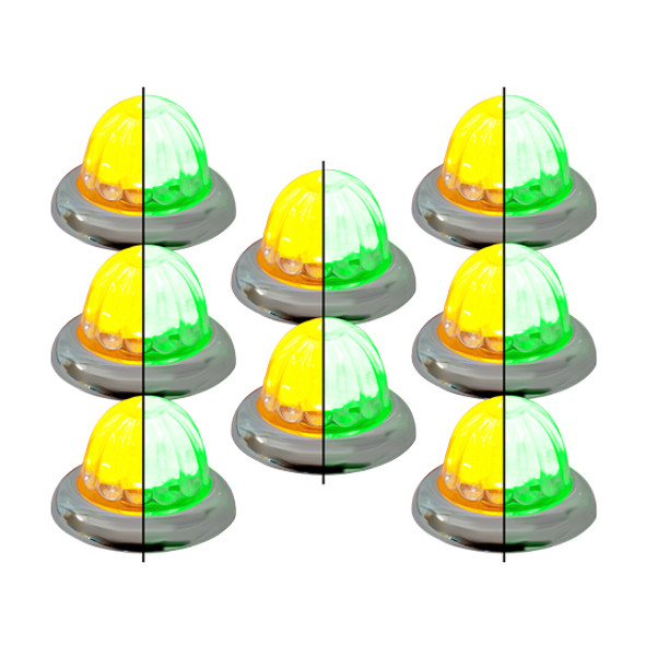 8 Pack Of 1.5 Inch Small Watermelon Style Dual Function & Tone Light W/ Curved Chrome Bezel & Amber- Green LED/ Clear Lens By Legendary 8 Pack Of 1.5 Inch Small Watermelon Style Dual Function & Tone Light W/ Curved Chrome Bezel & Amber- Green LED/ Clear Lens By Legendary