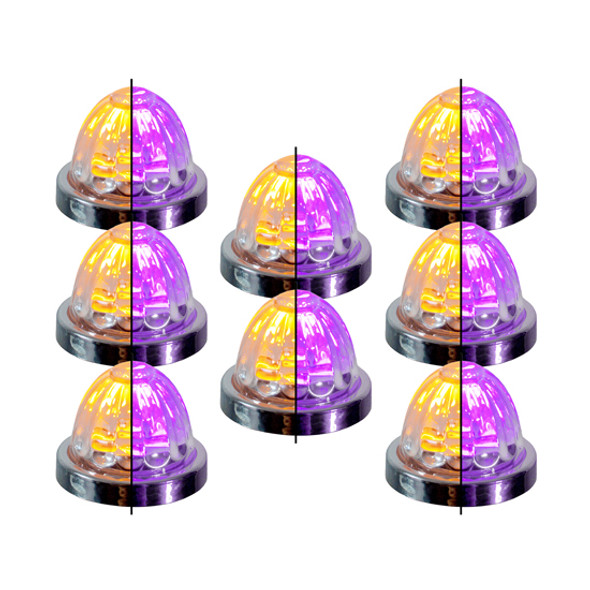 8 Pack Of 1.5 Inch Small Watermelon Style Dual Function & Tone Light W/ Chrome Bezel & Amber- Purple LED/ Clear Lens By Legendary 8 Pack Of 1.5 Inch Small Watermelon Style Dual Function & Tone Light W/ Chrome Bezel & Amber- Purple LED/ Clear Lens By Legendary