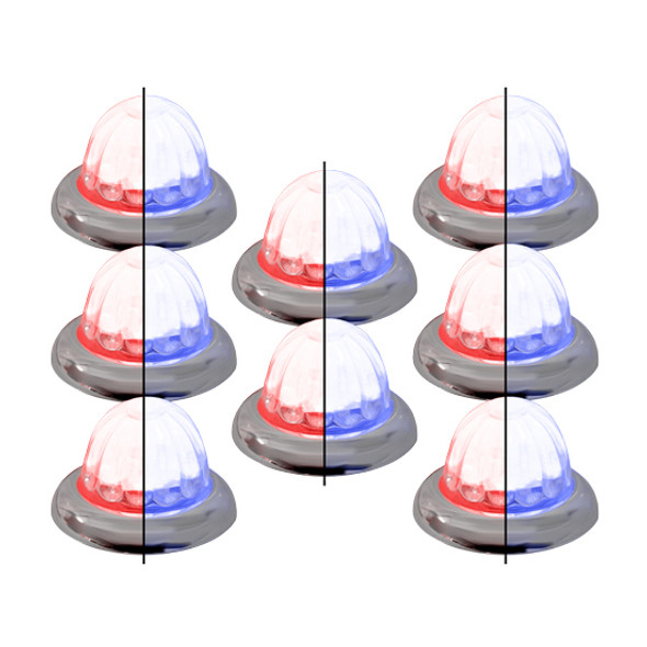 8 Pack Of 1.5 Inch Small Watermelon Style Dual Function & Tone Light W/ Curved Chrome Bezel & Red- Blue LED/ Clear Lens By Legendary 8 Pack Of 1.5 Inch Small Watermelon Style Dual Function & Tone Light W/ Curved Chrome Bezel & Red- Blue LED/ Clear Lens By Legendary