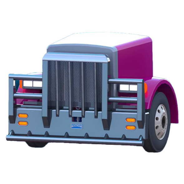 4 Post Sasquatch Moose Bumper W/ Vertical Grille Bars, Tow Pins, Turn Signal Lights & Lower Rake Fits Peterbilt 378, 379 SFA