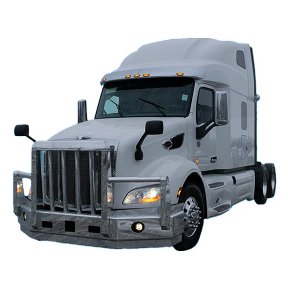 4 Post Grizzly Moose Bumper Guard W/ Radar Compliance, Vertical Grille Bars, Dual Tow Pins & OEM Driving Light Cutouts Fits Peterbilt 579
