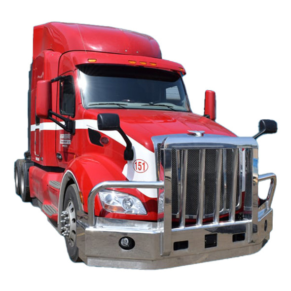 2 Post Grizzly Moose Bumper Guard W/ Radar Compliance, Boxed Vertical Uprights, Vertical Grille Bars & Dual Tow Pins Fits Peterbilt 579