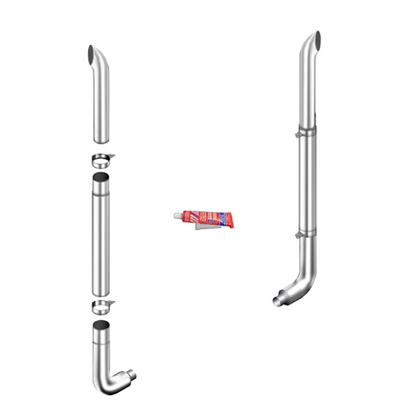 7 X 118 Inch Curve Turn Exhaust Kit W/ 7-5 Inch Long Drop Elbows, W/ Out Tee, 55 Inch Center Spool & W/ Out Cab Brackets By Lincoln Chrome Fits Peterbilt 359