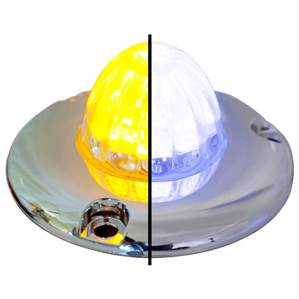 1.5 Inch Small Watermelon Style Dual Function & Tone Light W/ Flat Chrome Bezel & Amber- Blue LED/ Clear Lens By Legendary