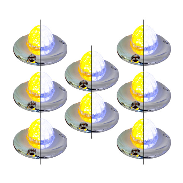 8 Pack Of 1.5 Inch Small Watermelon Style Dual Function & Tone Light W/ Flat Chrome Bezel & Amber- Blue LED/ Clear Lens By Legendary 8 Pack Of 1.5 Inch Small Watermelon Style Dual Function & Tone Light W/ Flat Chrome Bezel & Amber- Blue LED/ Clear Lens By Legendary