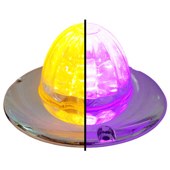 3.5 Inch Large Watermelon Style Dual Function & Tone Light W/ Flat Chrome Bezel & Amber- Purple LED/ Clear Lens By Legendary