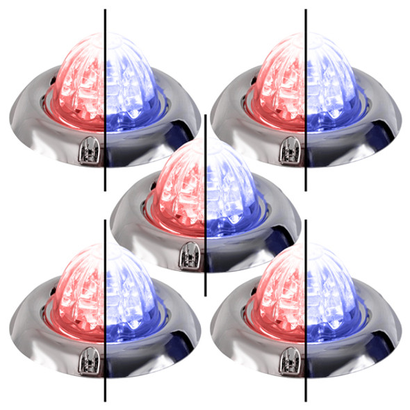 5 Pack Of 3.5 Inch Large Watermelon Style Dual Function & Tone Light W/ Inset Chrome Bezel & Red- Blue LED/ Clear Lens By Legendary