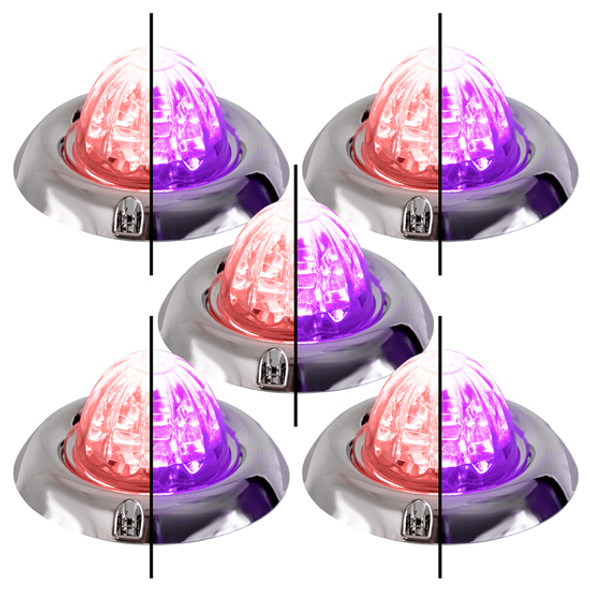 5 Pack Of 3.5 Inch Large Watermelon Style Dual Function & Tone Light W/ Inset Chrome Bezel & Red- Purple LED/ Clear Lens By Legendary 5 Pack Of 3.5 Inch Large Watermelon Style Dual Function & Tone Light W/ Inset Chrome Bezel & Red- Purple LED/ Clear Lens By Legendary