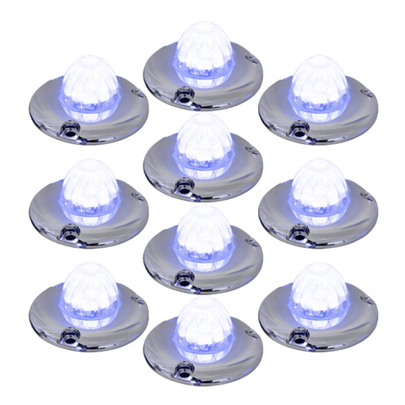 Legendary 1-1/2 Glass Watermelon Blue-Clear 2 Wire Single Function Chrome Flat Bezel LED Light - 10 Pack