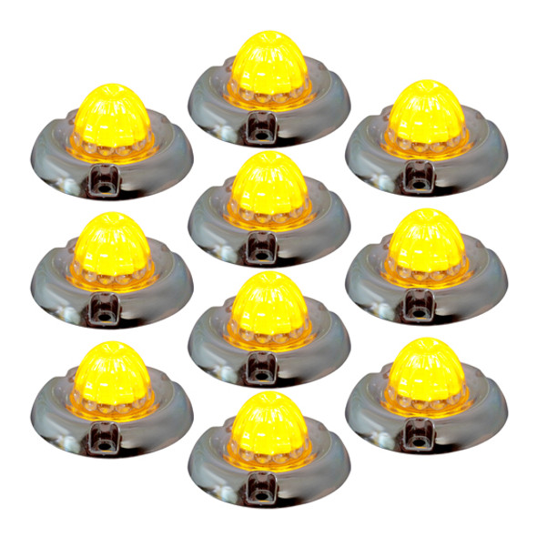 Legendary 1-1/2 Glass Watermelon Amber-Clear 2 Wire Single Function Chrome Inset Bezel LED Light - 10 Pack
