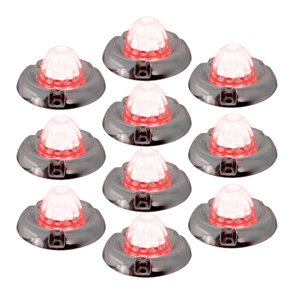Legendary 1-1/2 Glass Watermelon Red-Clear 2 Wire Single Function Chrome Inset Bezel LED Light - 10 Pack
