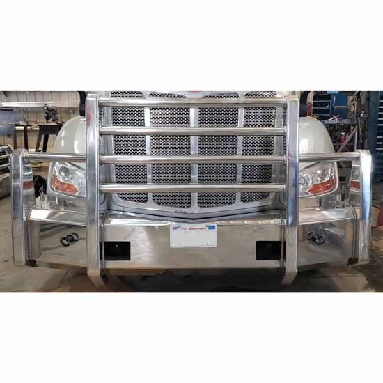 Peterbilt 579 Texas Style 16 Inch Foreman Polished Truck Defender Grille Guard W/ 2 Inch Pipes & Marker Light Bar