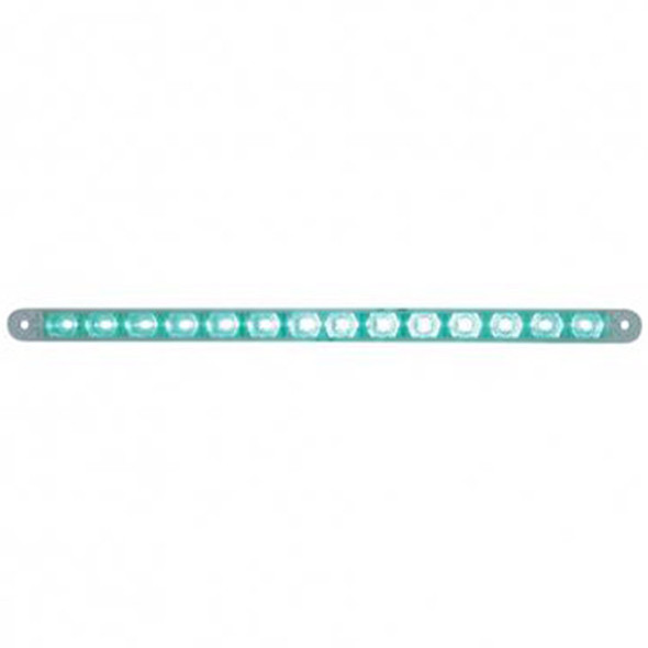 Green 14 Diode Auxiliary Strip Light Bar - 12 Inch - W/ Clear Lens & Chrome Plastic Bezel