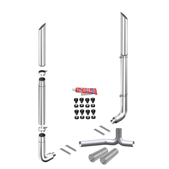 8 X 102 Inch Miter Stack Kit W/ 8-5 PB 60-Deg Elbows, 52 Spools, Factory Style Tee, Non-Unibilt W/O Cab Brackets By Lincoln Chrome Fits Peterbilt 378 & 379