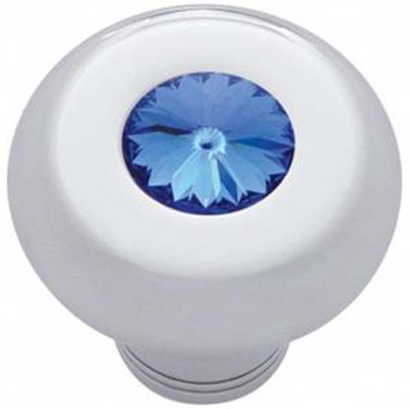 Small Chrome Deluxe Dash Knob Topped W/ Blue Crystal - Hex Screw Mount